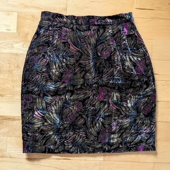 Vintage velour velvet floral pensil skirt size Medium B5 - Picture 2 of 9